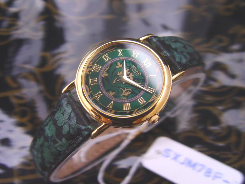 Seiko Lady*Classic Green/Gold Leave*Roman*New Old Stock