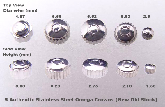 Lot of 5 Omega Stainless Steel Crown / Crowns New Old Stock