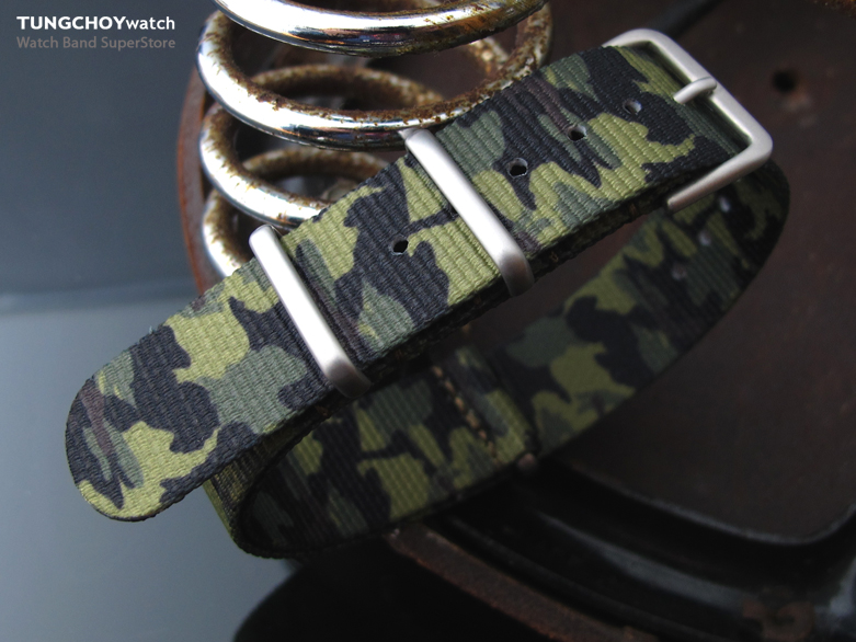 MiLTAT 18mm G10 watch strap ballistic nylon armband - Forest Camouflage, Brushed hardware