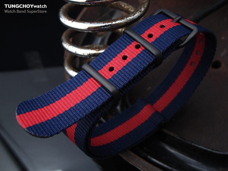 MiLTAT 18mm G10 military watch strap ballistic nylon armband, PVD - Dark Blue & Red Stripes