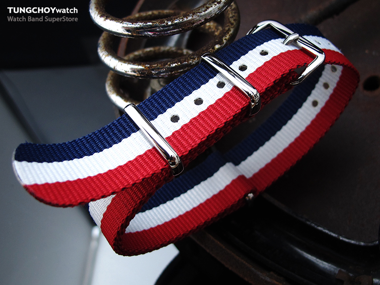 MiLTAT 18mm G10 military watch strap ballistic nylon armband, Polished - French Flag Edition