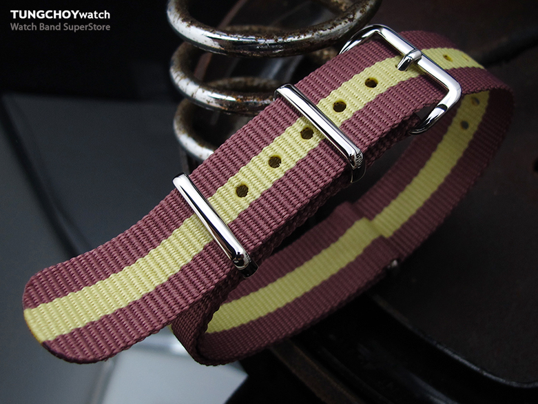 MiLTAT 18mm G10 military watch strap ballistic nylon armband, Polished - Burgundy Red & Yellow Stripes
