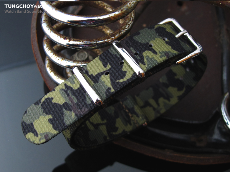 MiLTAT 18mm G10 watch strap ballistic nylon armband - Forest Camouflage, Polished hardware