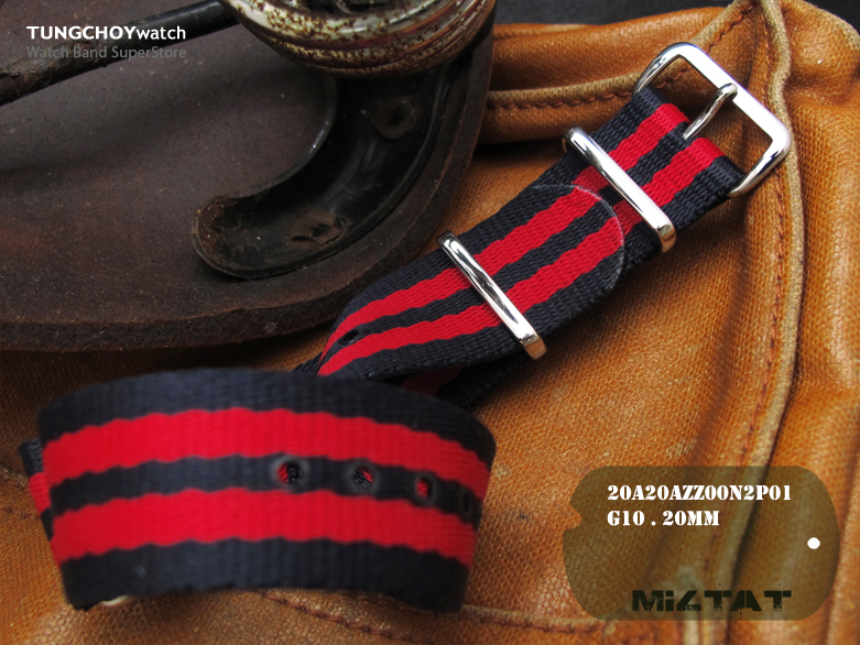 MiLTAT 20mm G10 military watch strap ballistic nylon armband - Black, Red