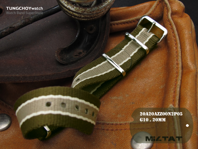MiLTAT 20mm G10 military watch strap ballistic nylon armband - Khaki, White, Brown