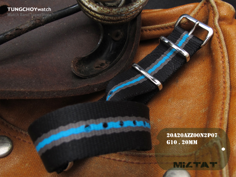 MiLTAT 20mm G10 military watch strap ballistic nylon armband - Black, Grey, Blue
