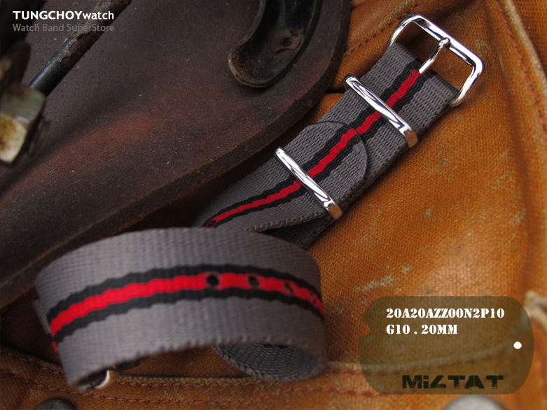 MiLTAT 20mm G10 military watch strap ballistic nylon armband - Grey, Black, Red