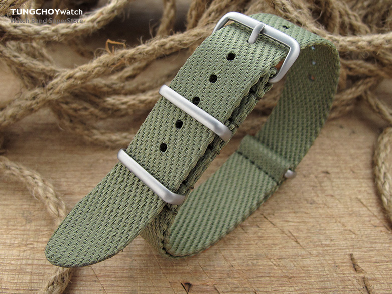 MiLTAT 20mm G10 Military NATO Watch Strap, Waffle Nylon Armband, Brushed - Military Green