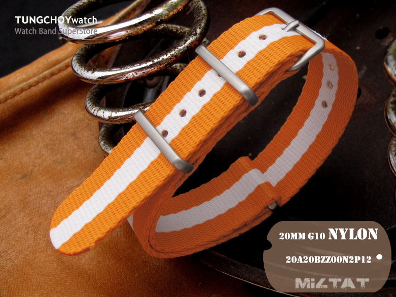 MiLTAT 20mm G10 military watch strap ballistic nylon school look armband - Orange & White