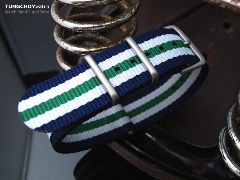 MiLTAT 20mm G10 military watch strap ballistic nylon armband, Brushed - Blue, White & Green