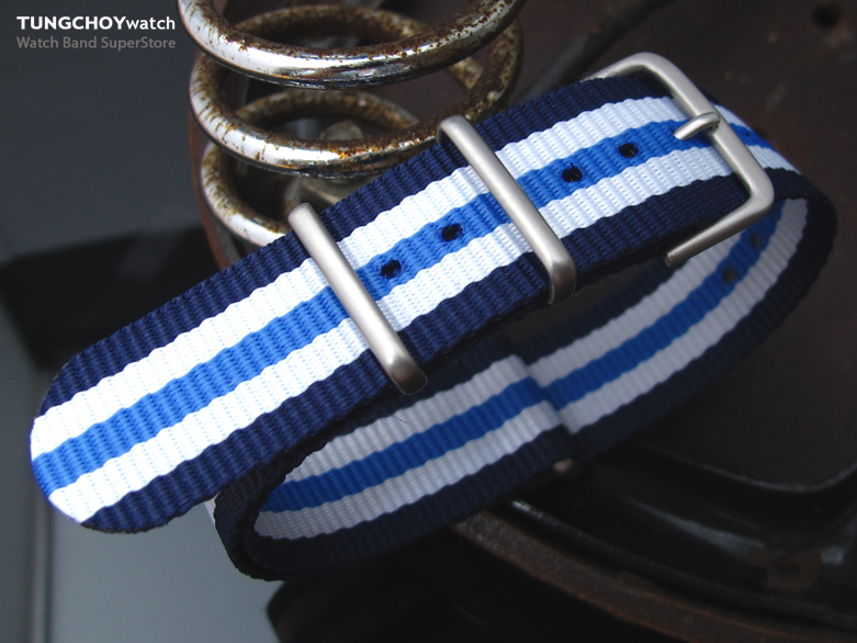 MiLTAT 20mm G10 military watch strap ballistic nylon armband, Brushed - Blue & White Stripes