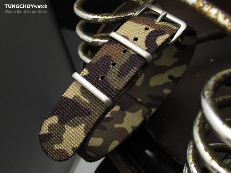 MiLTAT 20mm G10 Military Watch Strap Ballistic Nylon Armband, Brushed - Camo Color