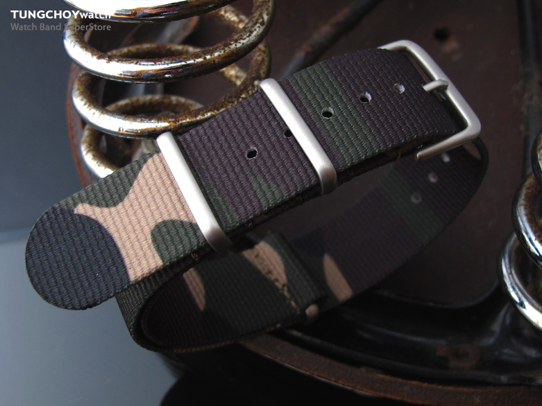 MiLTAT 20mm G10 watch strap ballistic nylon armband - Woodland Camouflage, Brushed hardware