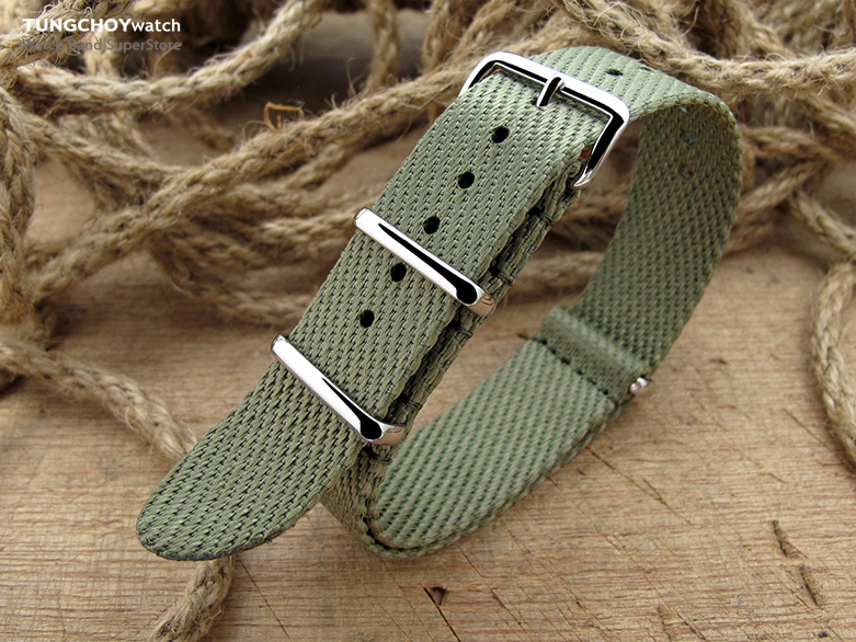 MiLTAT 20mm G10 Military NATO Watch Strap, Waffle Nylon Armband, Polished - Military Green