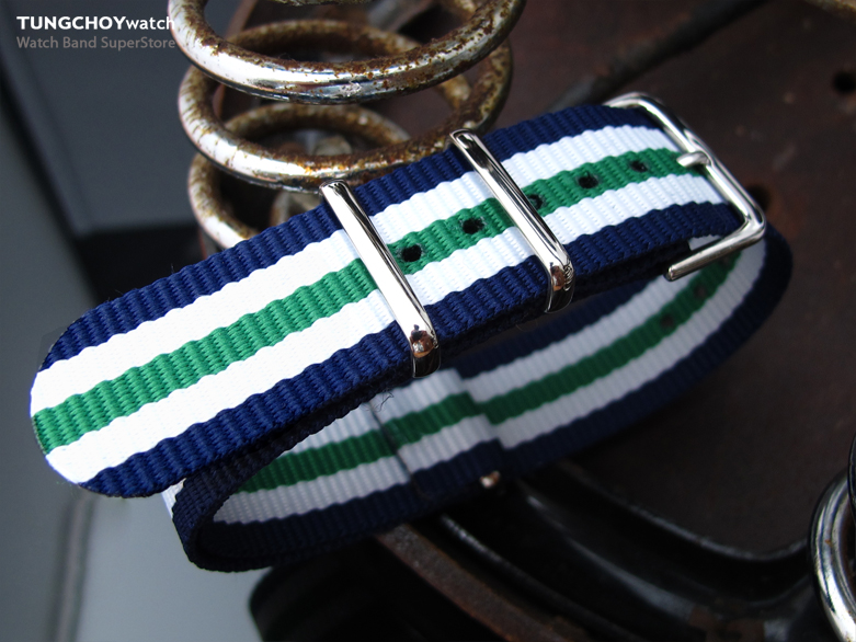 MiLTAT 20mm G10 military watch strap ballistic nylon armband, Polished - Blue, White & Green
