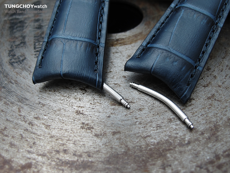 20mm CrocoCalf (Croco Grain) Dark Blue Semi-Curved Watch strap, Blue Stitching, P