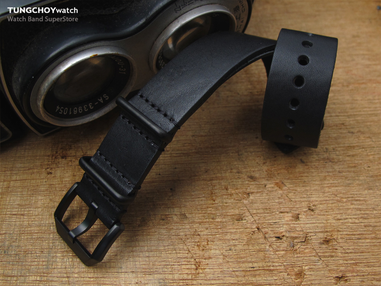 20mm MiLTAT Senno G10 Leather Watch Strap Black, PVD Black