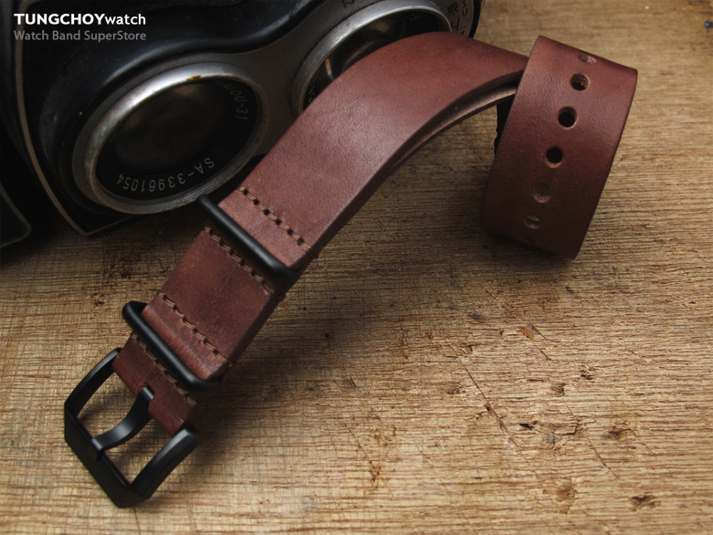 20mm MiLTAT Senno G10 Leather Watch Strap Cordura Brown, PVD Black