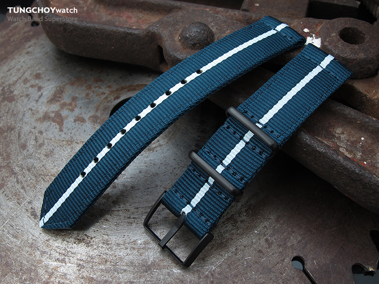 20mm Two Piece WW2 G10 Nylon, Navy Blue & White, PVD Buckle