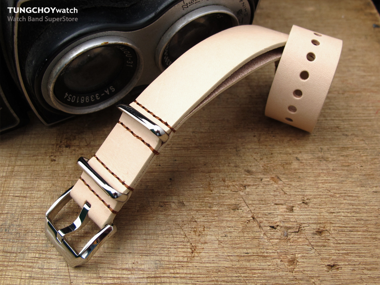 20mm MiLTAT Senno G10 Leather Watch Strap LV Beige, Polished