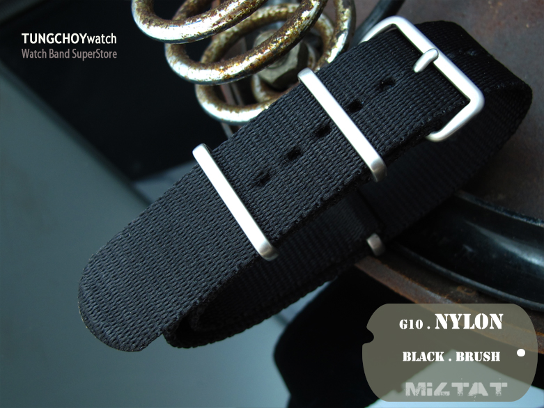 MiLTAT 21mm G10 watch strap ballistic nylon Extra Thick armband - Black, Brushed hardware