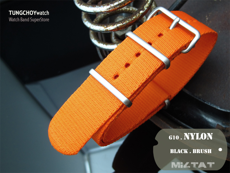 MiLTAT 21mm G10 watch strap ballistic nylon Extra Thick armband - Orange, Brushed hardware
