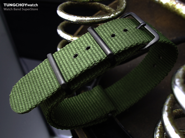 MiLTAT 21mm G10 NATO Military Watch Strap Ballistic Nylon Armband, PVD Black - Forest Green