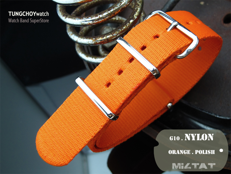 MiLTAT 21mm G10 watch strap ballistic nylon Extra Thick armband - Orange, Polished hardware