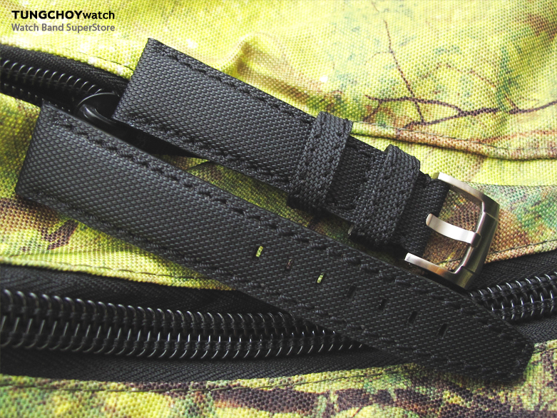 22mm MiLTAT Kevlar Black Watch Strap, Black Stitches