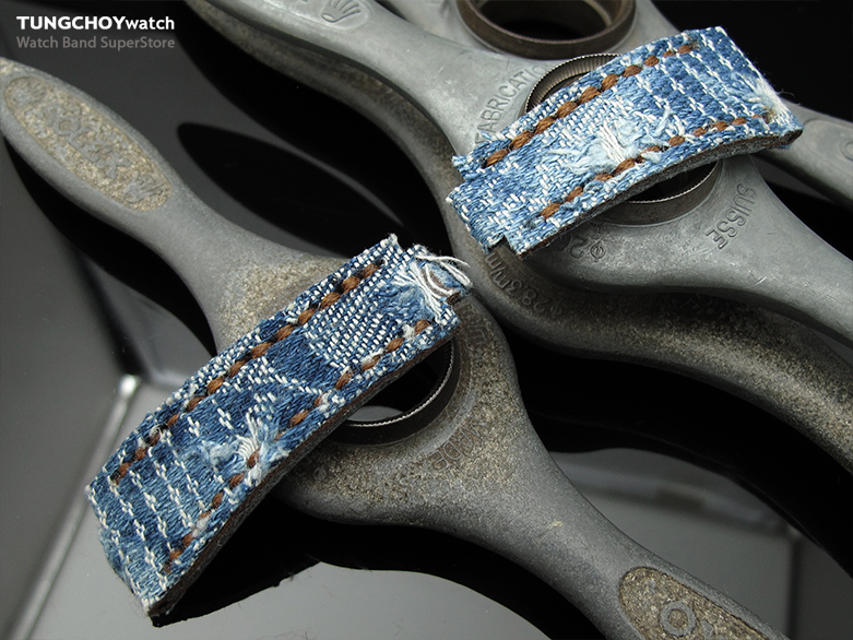 21mm MiLTAT RX Collection 'X' Distressed Denim Replacement Watch Strap Tailor-made for Rolex Submariner & Explorer