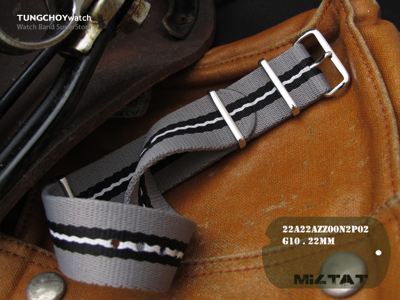 MiLTAT 22mm G10 military watch strap ballistic nylon armband - Grey, Black, White