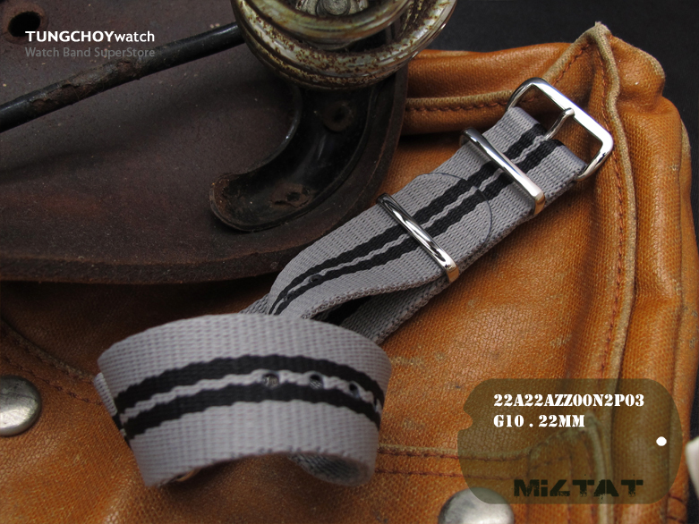 MiLTAT 22mm G10 military watch strap ballistic nylon armband - Grey, Black