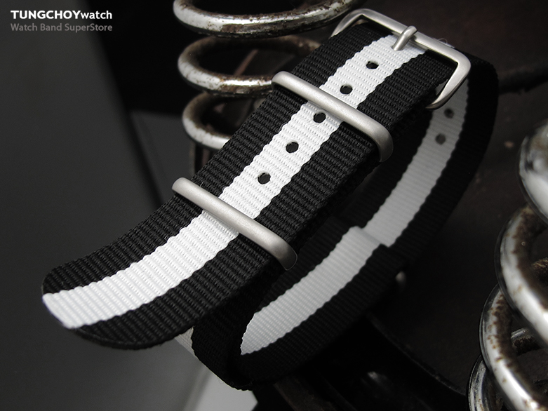 MiLTAT 22mm G10 Military Watch strap ballistic nylon armband, Brushed - Black, White