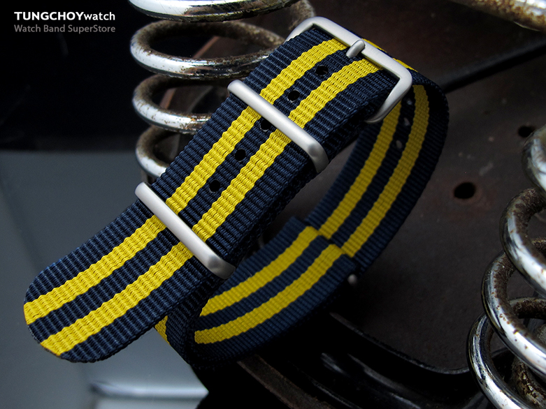 MiLTAT 18mm G10 Military Watch Strap Ballistic Nylon Armband, Brushed - Double Yellow and Blue