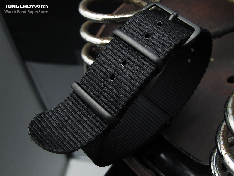 MiLTAT 22mm G10 military watch strap ballistic nylon armband, PVD Black - Black