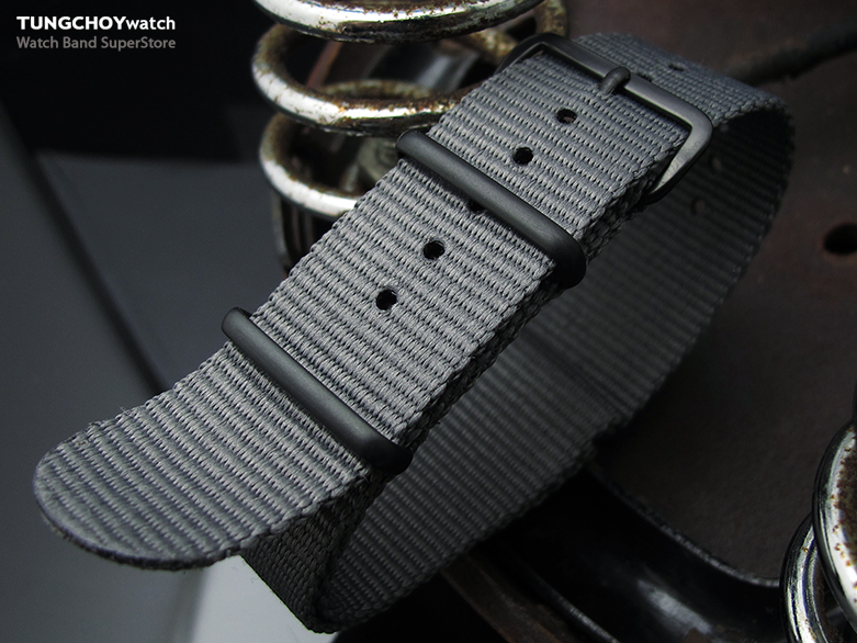 MiLTAT 22mm G10 military watch strap ballistic nylon armband, PVD Black - Military Grey