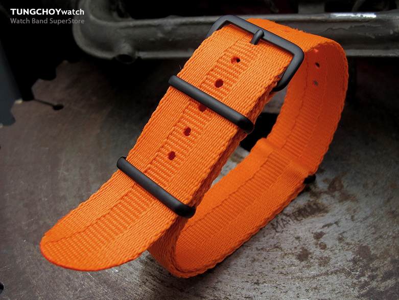 MiLTAT 22mm G10 Military NATO Watch Strap, Sandwich Nylon Armband, PVD Black - Orange