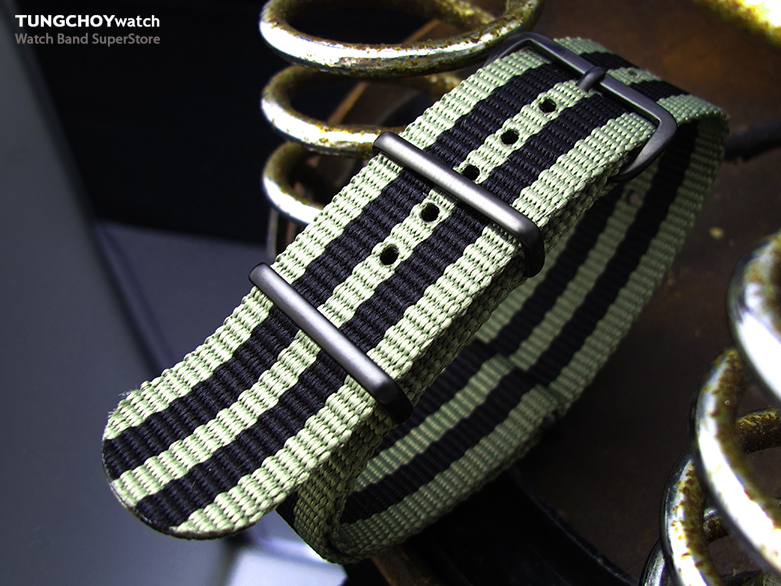 MiLTAT 20mm G10 NATO Military Watch Strap Ballistic Nylon Armband, PVD Black - Military Green & Black