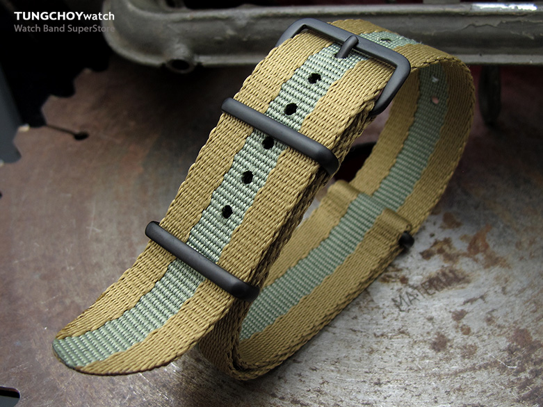 MiLTAT 20mm G10 Military NATO Watch Strap, Sandwich Nylon Armband, PVD Black - Military Green