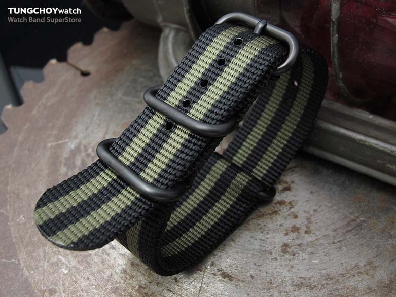 MiLTAT 20mm 5 Ring Zulu JB Military Watch Strap Ballistic Nylon Armband, PVD - Black & Military