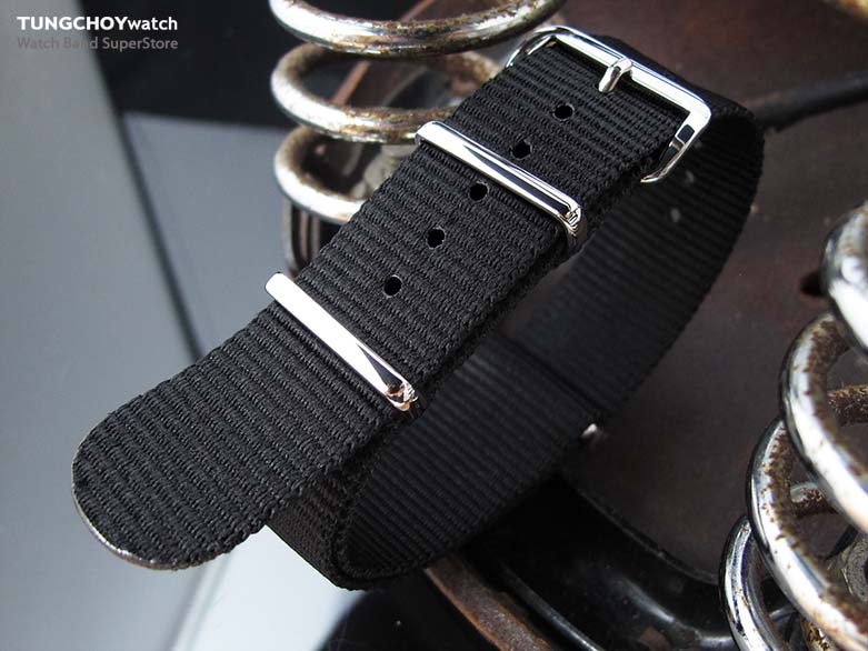 MiLTAT 20mm G10 Military Watch Strap Ballistic Nylon Armband, Polished - Black