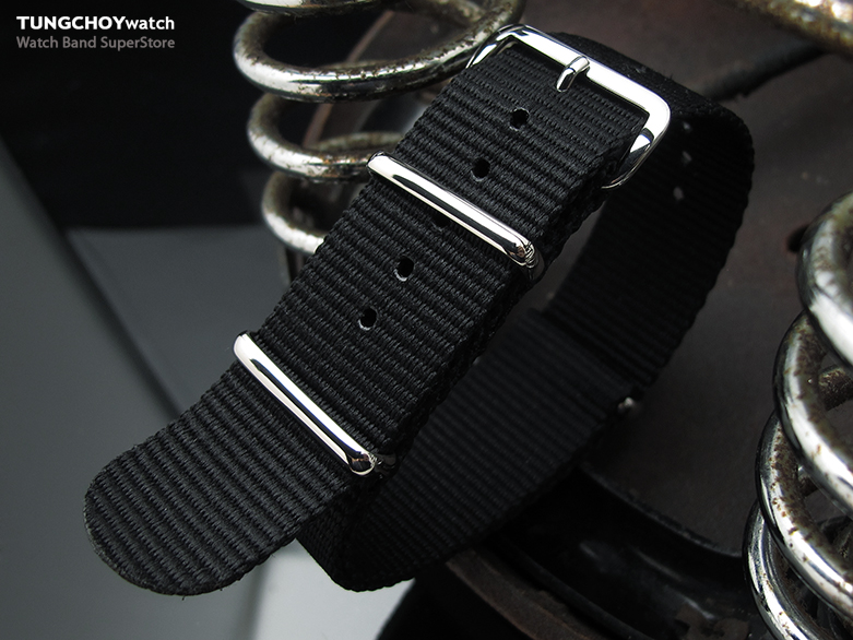 MiLTAT 24mm G10 military watch strap ballistic nylon armband, Polished - Black
