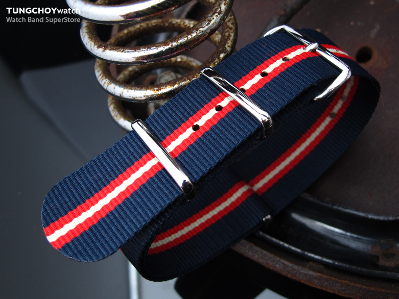MiLTAT 22mm G10 military watch strap ballistic nylon armband, Polished - Blue, Red, Beige