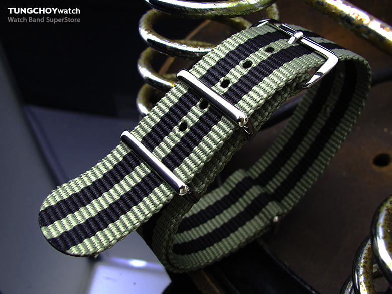 MiLTAT 22mm G10 NATO Military Watch Strap Ballistic Nylon Armband, Polished - Black & Military Green