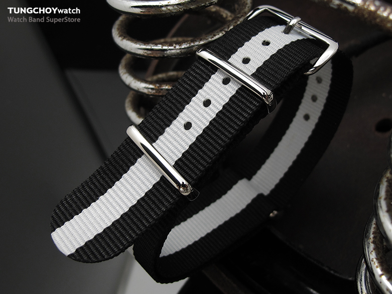MiLTAT 22mm G10 Military Watch strap ballistic nylon armband, Polished - Black, White