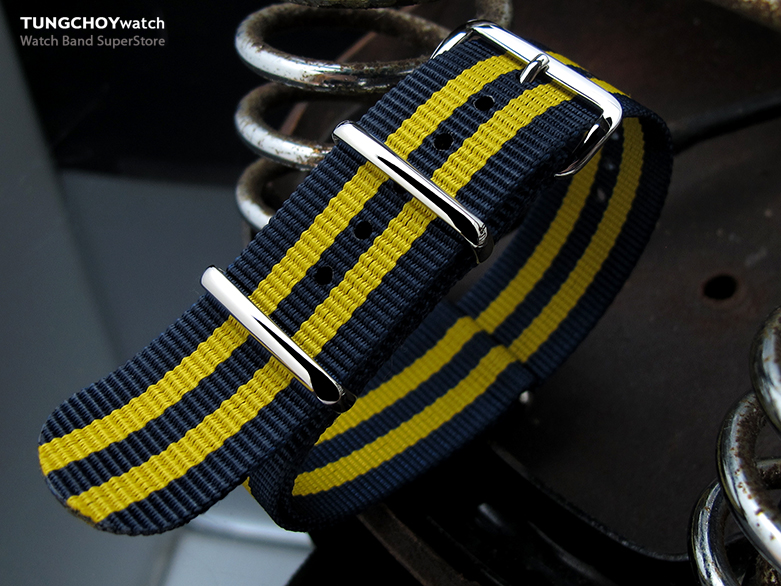 MiLTAT 18mm G10 Military Watch Strap Ballistic Nylon Armband, Polished - Double Yellow and Blue