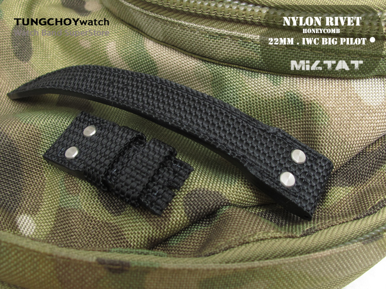 22mm MiLTAT Black Honeycomb Nylon IWC Big Pilot replacement Rivet Strap