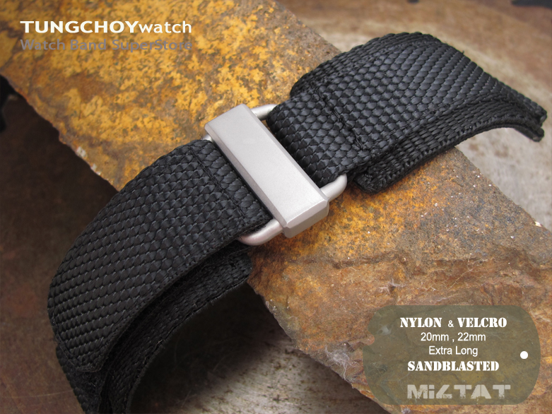 20mm, 22mm MiLTAT Honeycomb Black Nylon Hook and Loop Fastener Watch Strap Sandblasted Stainless Buckle, XL