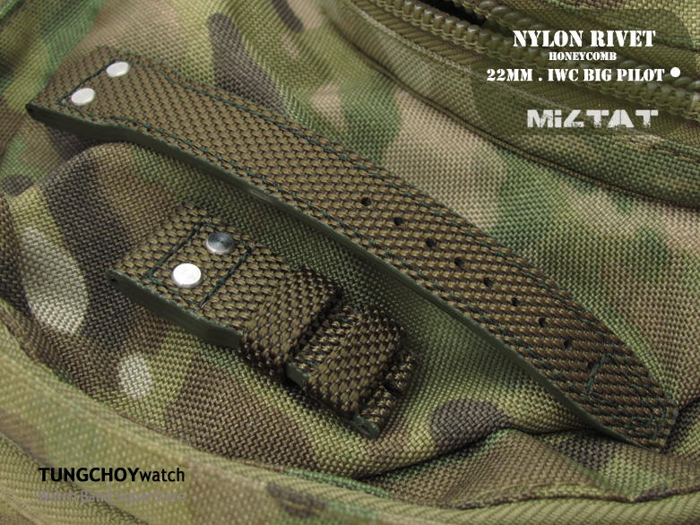 22mm MiLTAT Green Honeycomb Nylon IWC Big Pilot replacement Rivet Strap