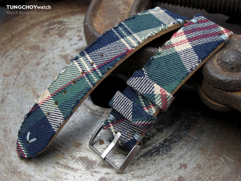 20mm, 22mm MiLTAT Dundee Tartan Pattern Watch Strap, Grey Stitching